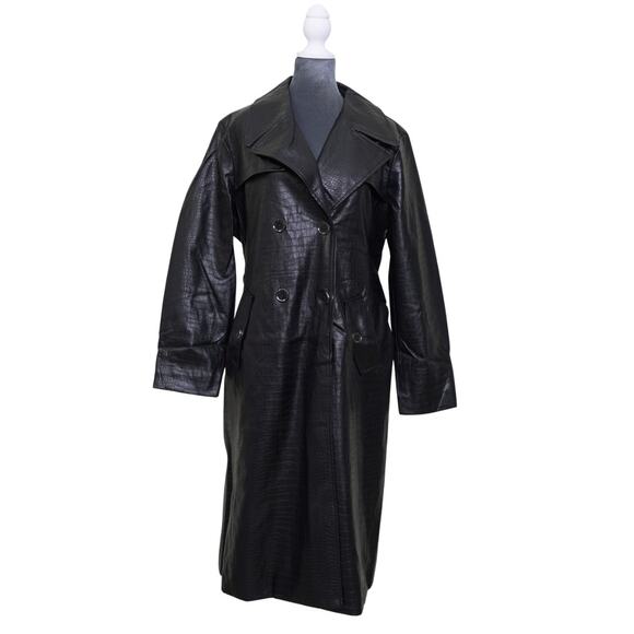 Vince Camuto Faux Leather Maxi Jacket Black L & XL Double Breasted Goth Glam NWT - Picture 1 of 16